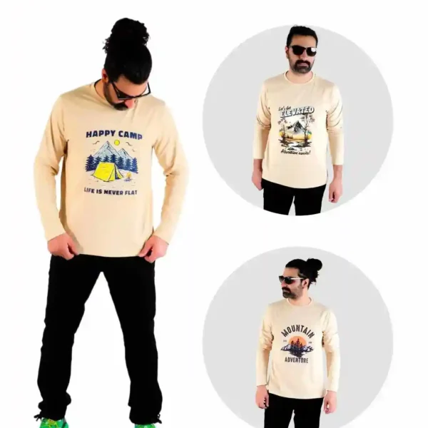 تیشرت پنبه آستین بلند کرم CM96 هیمالیا