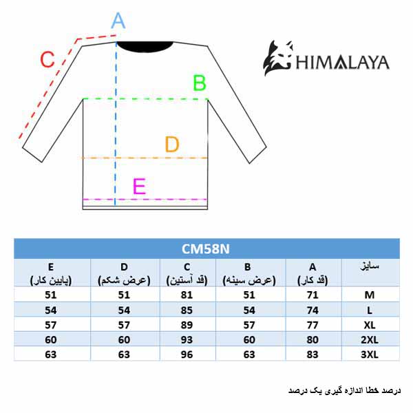 چارت سایز cm58n