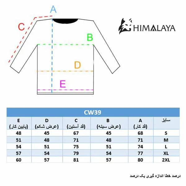 چارت سایز cw39