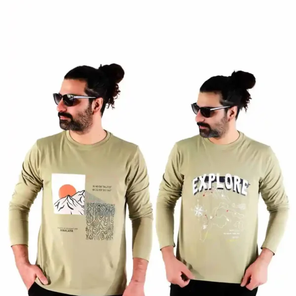 تیشرت پنبه آستین بلند زیتونی CM96هیمالیا