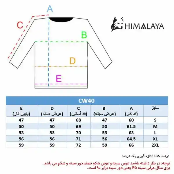 چارت سایز cw40