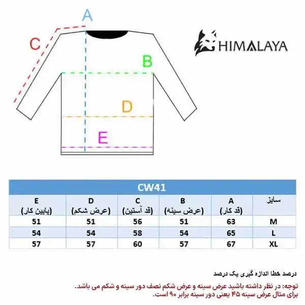 چارت سایز cw41